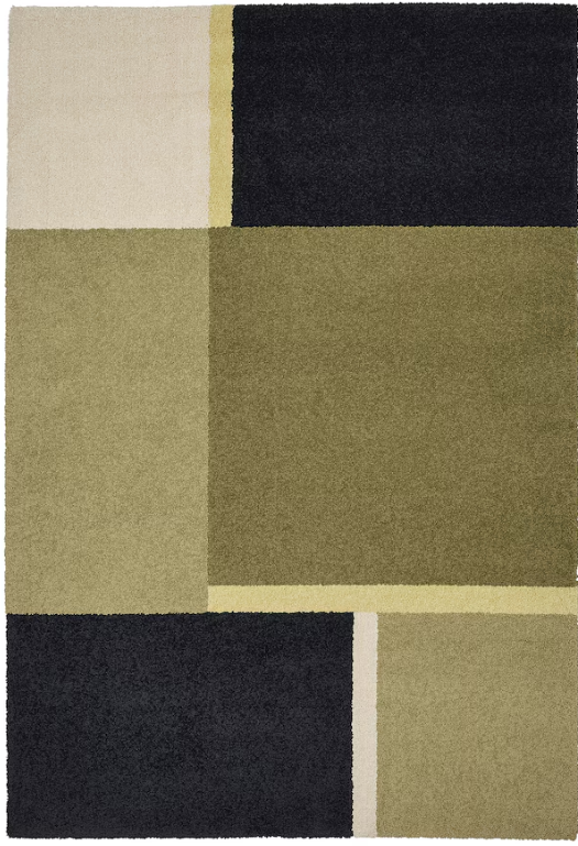 SKRIFTSPRÅK Rug, low pile, beige-green/dark blue, 133x195 cm
