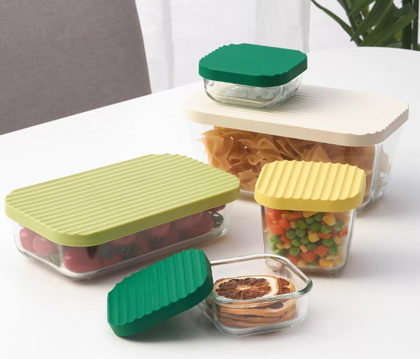 HAVSTOBIS Food container with lid, set of 5, clear/multicolor