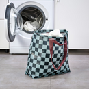 SÄCKKÄRRA Shopping bag, black-blue/light gray-turquoise check pattern, 7x17 ¾x17 ¾ "/10 gallon