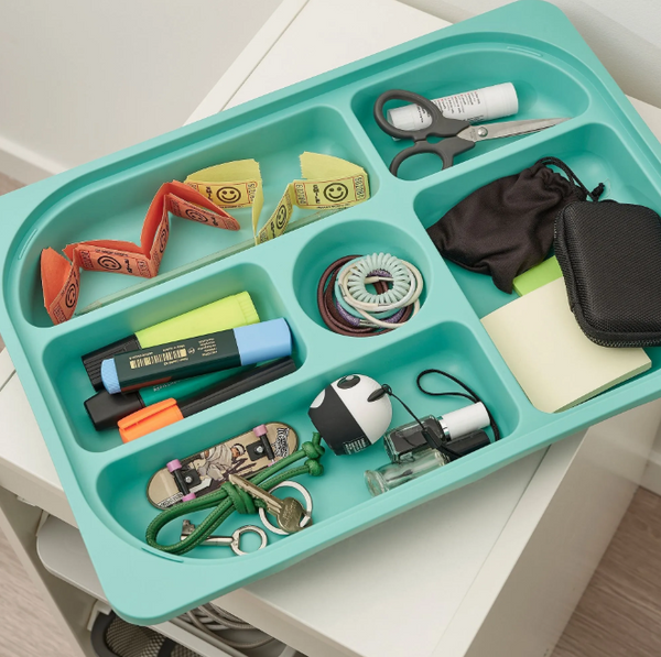 TROFAST storage tray with compartments, turquoise, 42x30x5 cm