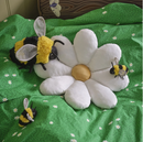 SKOGSDUVA cushion, white/yellow, 47x8 cm