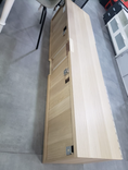 BESTÅ TV bench with doors,180x40x38 cm/BESTÅ shelf, glass, 56x36 cm/SELSVIKEN door/drawer front-gloss beige, 60x38 cm/BESTÅ Soft closing/push-open hinge