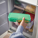 PRUTA Sandwich container with lid, lilac/green, 22x14x5 cm