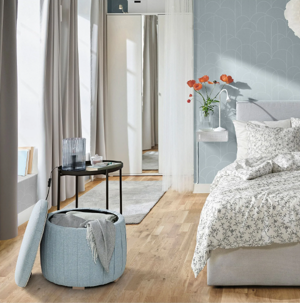 ATERLÖGA pouffe with storage, kilanda light blue
