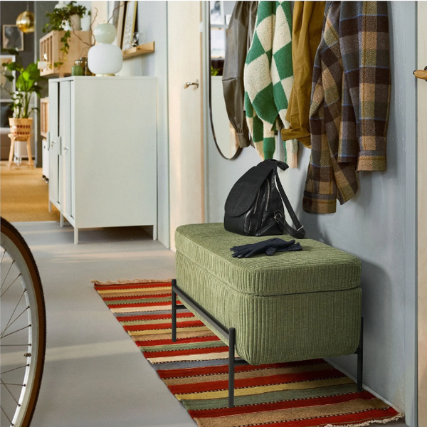 VALTORP Bench, with storage/Samsala dark yellow-green, 103 cm