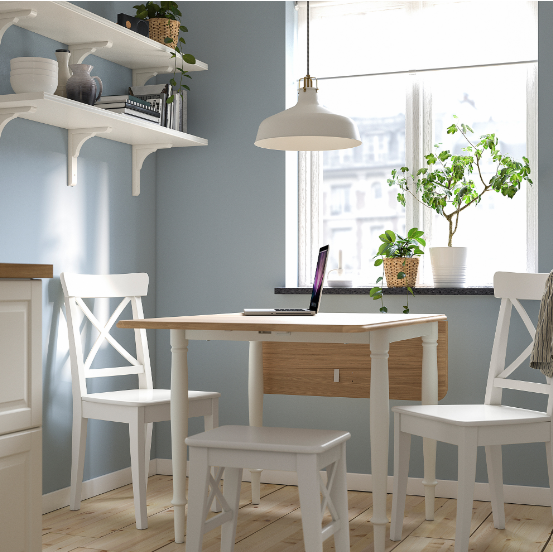 DANDERYD Drop-leaf table, oak veneer/white, 74/134x80 cm