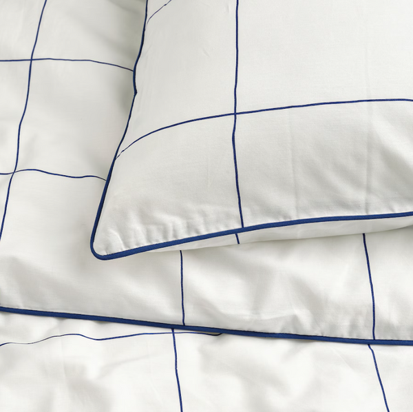 BREDVECKLARE Duvet cover and pillowcase, white blue/check, 150x200/50x60 cm