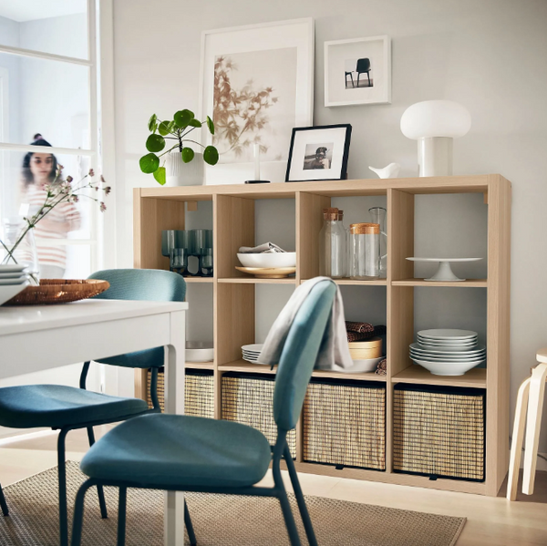 KALLAX Open Shelving Unit, white stained oak effect, 112x147 cm