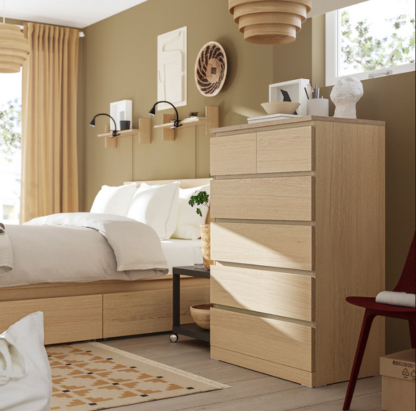 MALM Chest of 6 drawers, white stained oak veneer, 80x123 cm