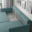 BRISSUND 3-seat sofa-bed with chaise longue, Hakebo light turquoise