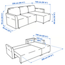 BRISSUND 3-seat sofa-bed with chaise longue, Hakebo light turquoise