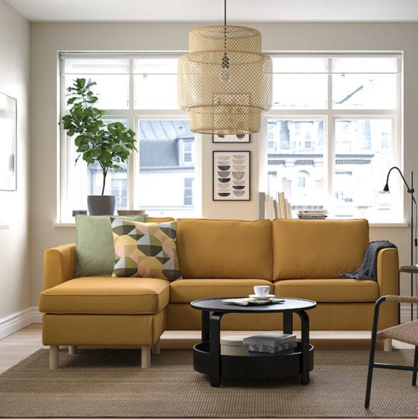 PÄRUP 3-seat sofa with chaise longue cover, vissle yellow-brown
