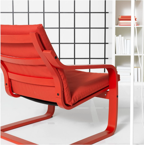 POÄNG Armchair frame with low back, red stained / POÄNG cushion, vissle red