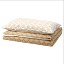 ORMÄNGSFLY Duvet cover and pillowcase, yellow-beige/white, 150x200/50x80 cm