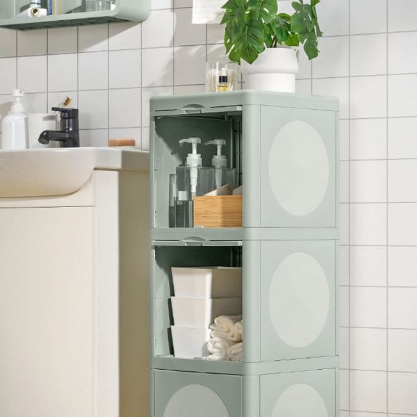 IVÖSJÖN bahtroom high cabinet, green, 33x34x99 cm