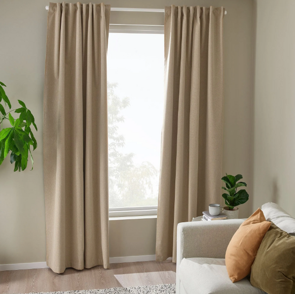 ROSENMANDEL Blackout curtain, 1 pair, yellow beige, 135x300 cm