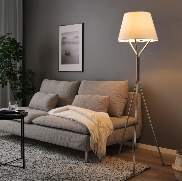 BLÄNKFYR floor lamp, nickel-plated, 151 cm