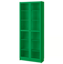 BILLY Bookcase with glass doors, green, 80x30x202 cm