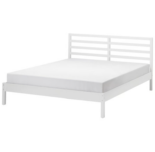 TARVA Bed frame, white stained, 140x200 cm / LINDBÅDEN Slatted bed base, pine, 70x200 cm
