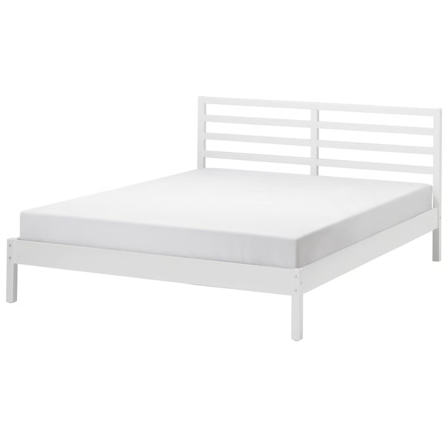 TARVA Bed frame, white stained, 140x200 cm / LINDBÅDEN Slatted bed base, pine, 70x200 cm