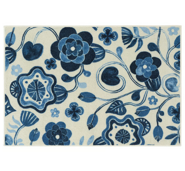 KANTLINJE Rug, low pile, beige blue/floral pattern, 60x90 cm