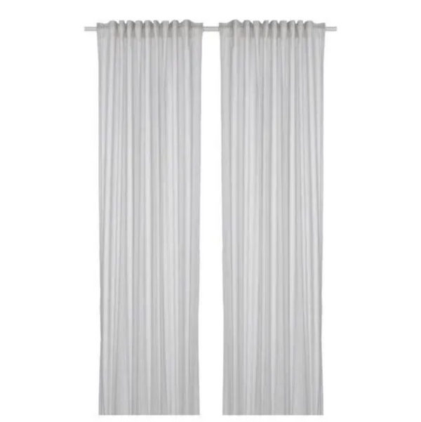BYMOTT background curtain, 1 pair, white/light grey striped, 120x300 cm