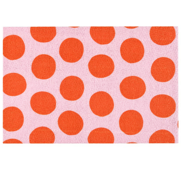 KÖRFÄLTSPIL Door mat, pink orange/circle pattern, 40x60 cm