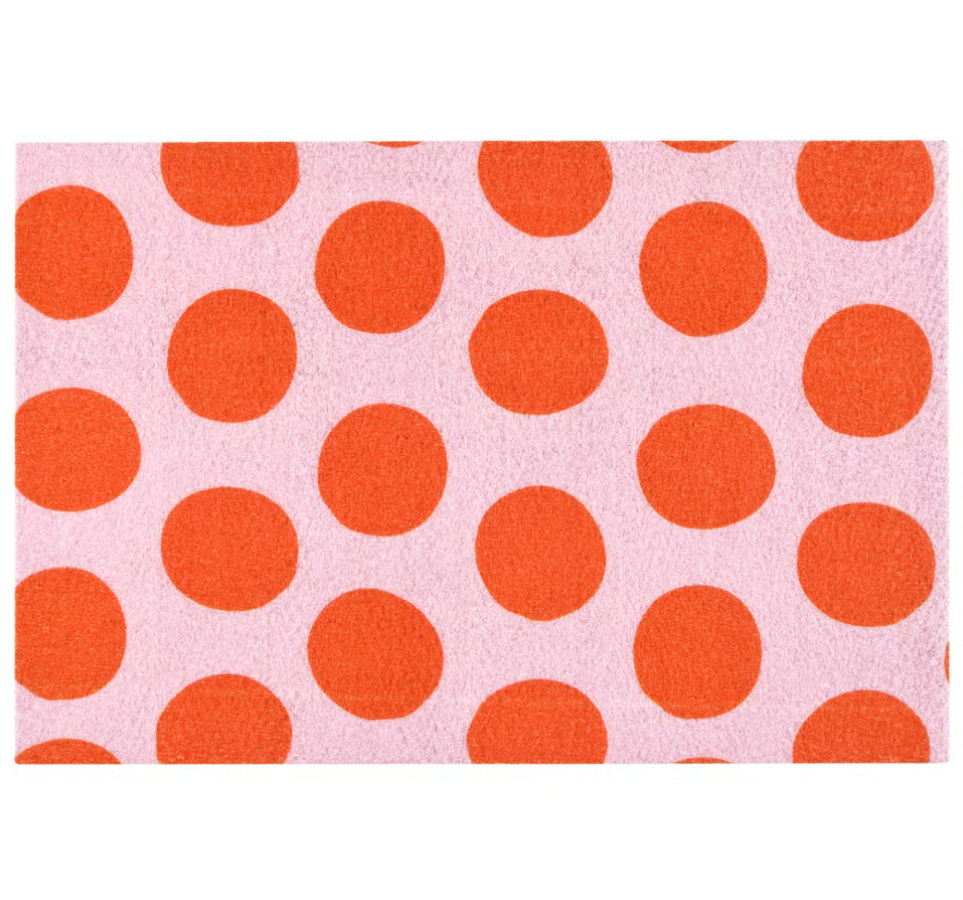 KÖRFÄLTSPIL Door mat, pink orange/circle pattern, 40x60 cm