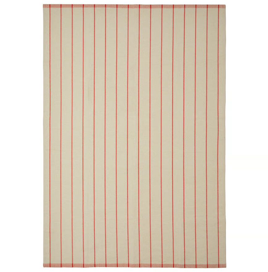 RIDSTIG Rug, flatwoven, off-white/red, 170x240 cm