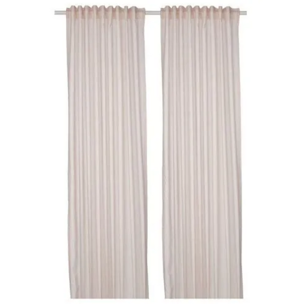 BYMOTT background curtain, 1 pair, white/beige striped, 120x300 cm
