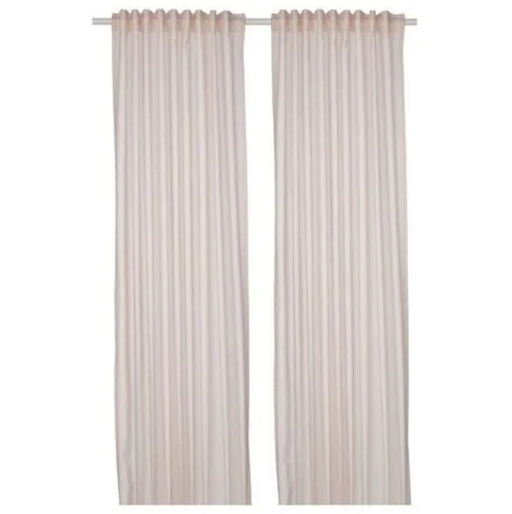 BYMOTT background curtain, 1 pair, white/beige striped, 120x300 cm