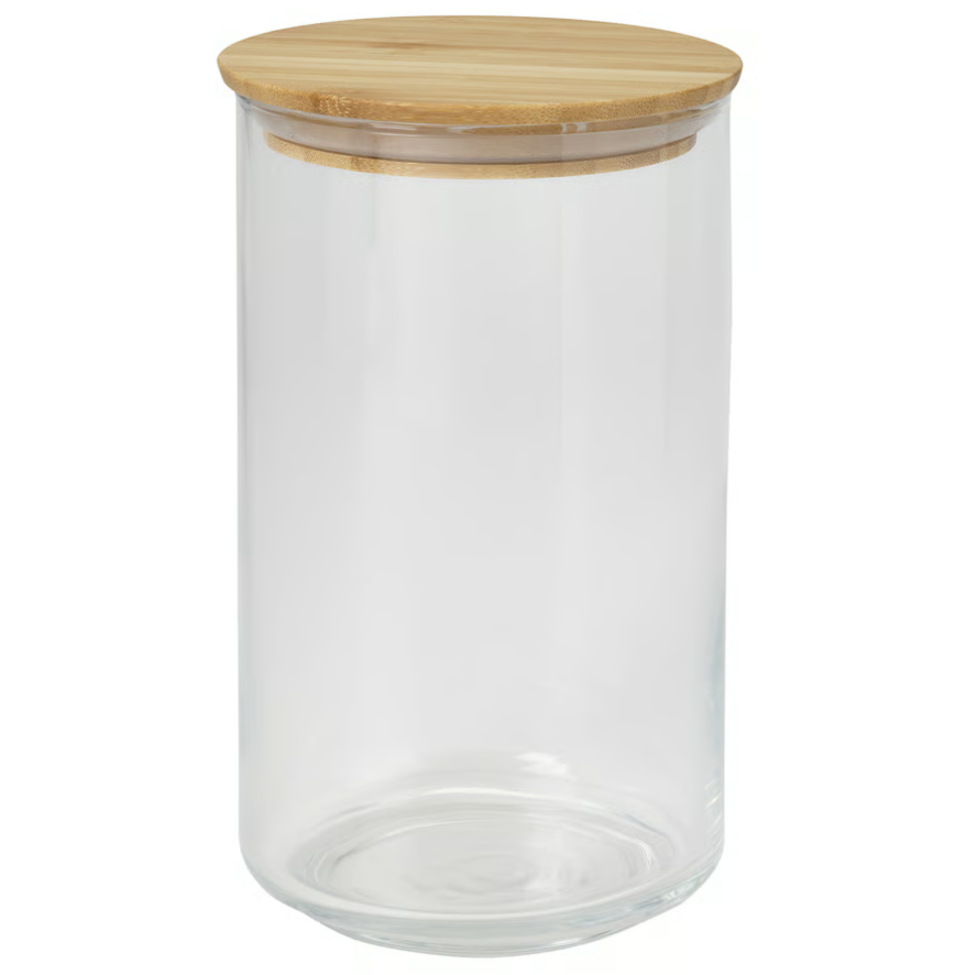 EKLATANT Jar with lid, clear glass/bamboo, 1 l