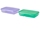 PRUTA Sandwich container with lid, lilac/green, 22x14x5 cm
