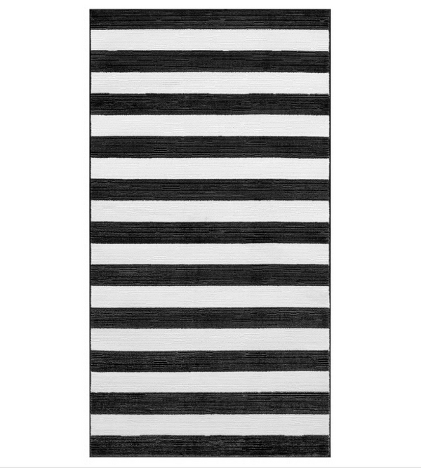 ELSYSTEM Rug, low pile, black/white/stripe, 80x150 cm