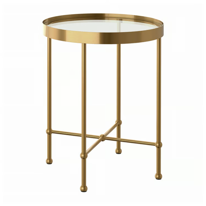 TORSJÖ Side table, gold effect/glass, 45 cm
