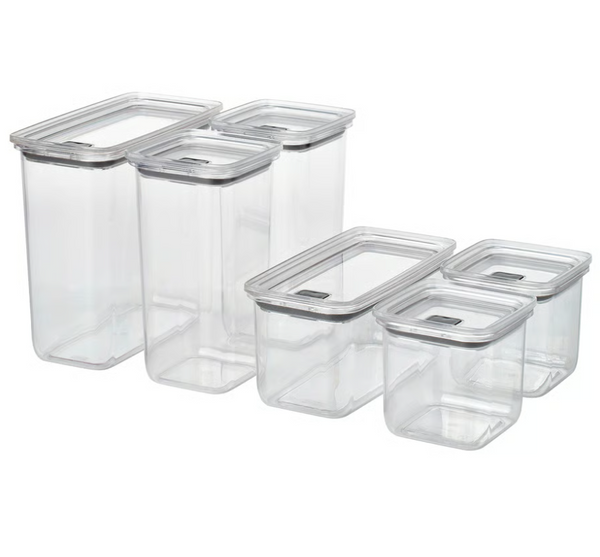 KORALLVIPPA Dry food jar with lid, set of 6, transparent