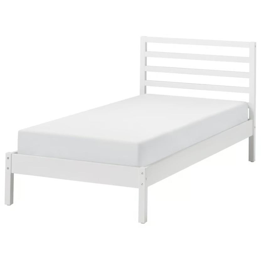 TARVA Bed frame, white stained, 90x200 cm / LURÖY Slatted bed base, 90x200 cm