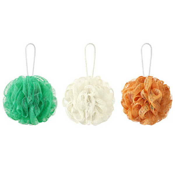 ABYAN Body puff, set of 3, orange/green/white
