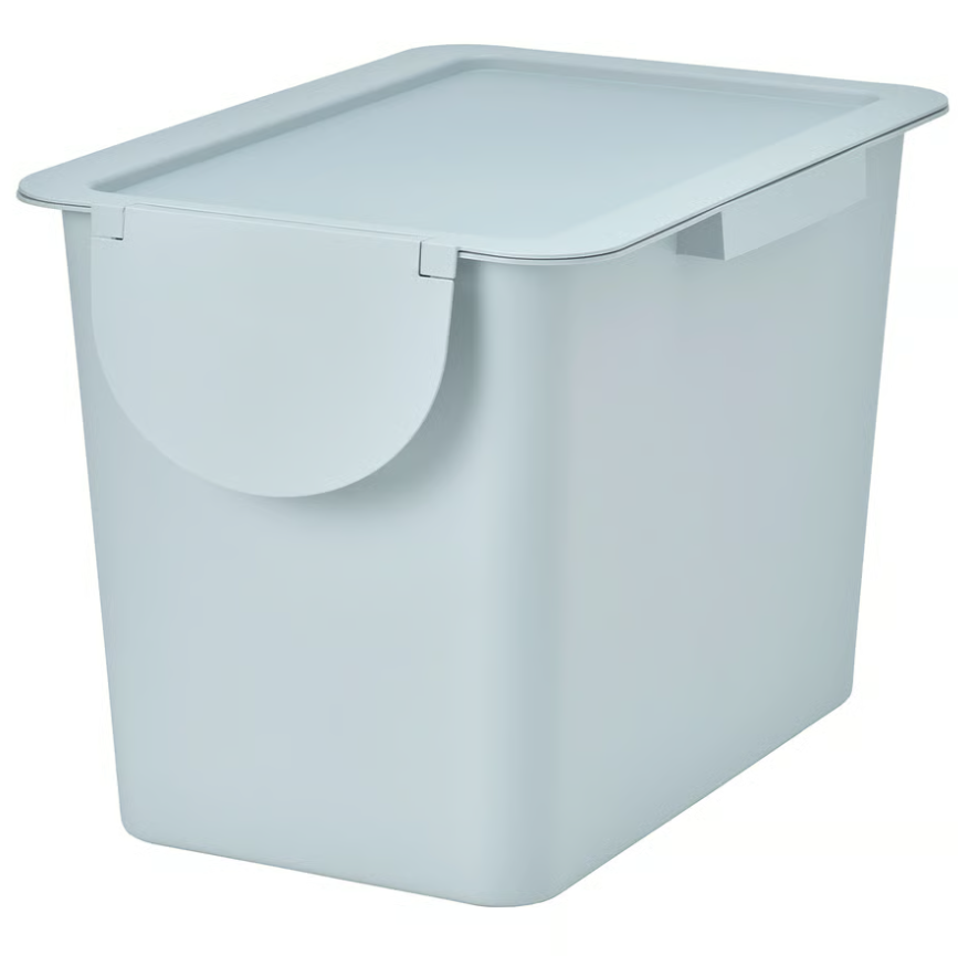 TRÖSKNING Bin with lid, light grey-blue, 25 l