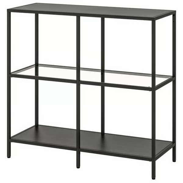 VITTSJÖ Shelving unit, black-brown/glass, 100x93 cm