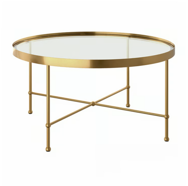 TORSJÖ Coffee table, gold effect/glass, 88 cm