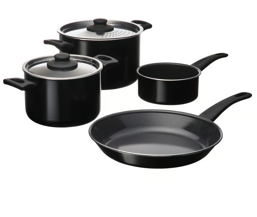 HEMLAGAD 6-piece cookware set, non-stick coating black