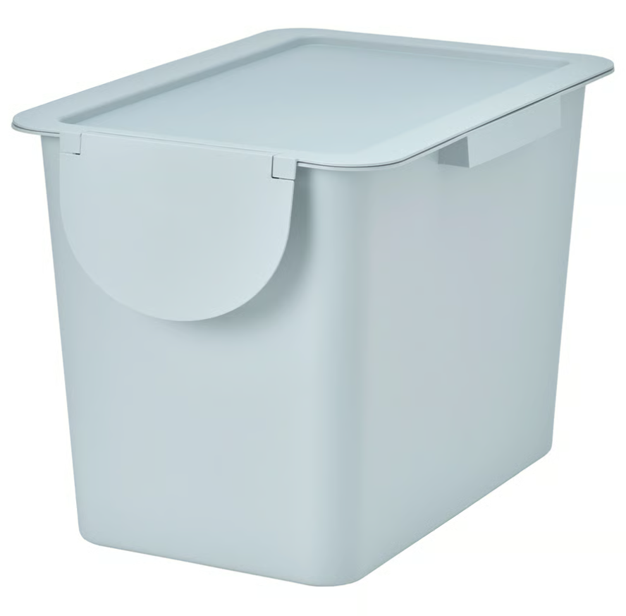 TRÖSKNING Bin with lid, light grey-blue, 25 l