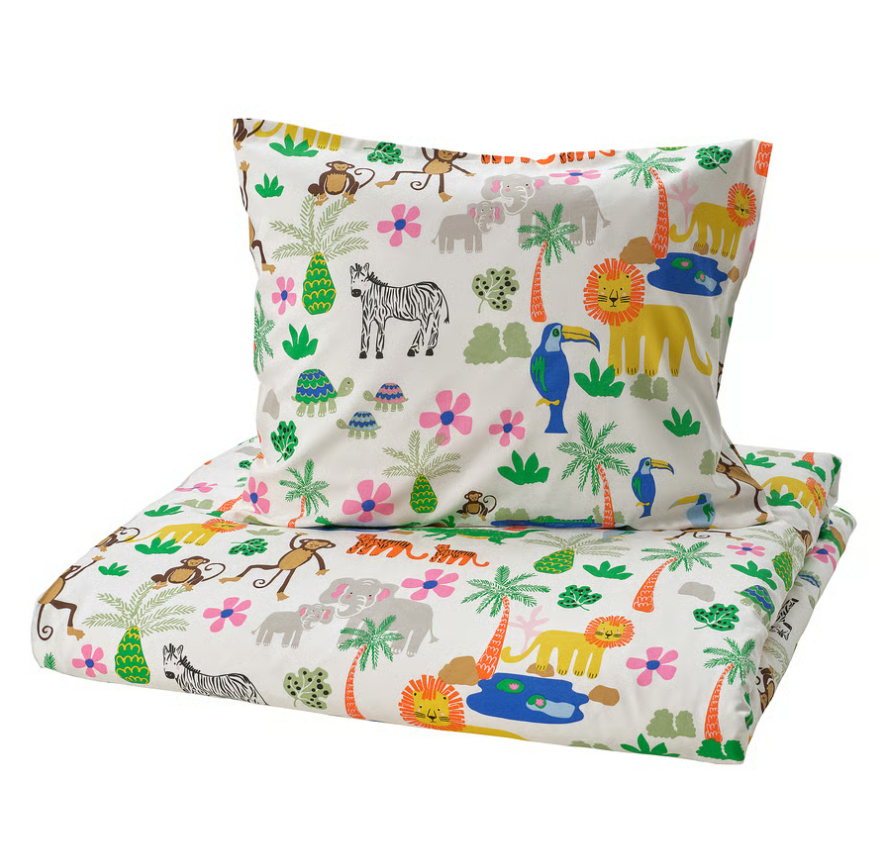 NATTHÄGER Duvet cover and pillowcase, multicolour/jungle, 150x200/50x60 cm