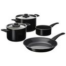 HEMLAGAD 6-piece cookware set, non-stick coating black