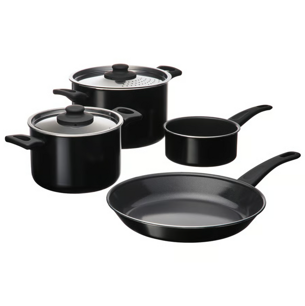 HEMLAGAD 6-piece cookware set, non-stick coating black