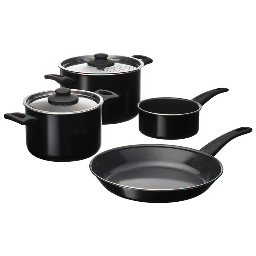 HEMLAGAD 6-piece cookware set, non-stick coating black