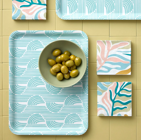 SLÖJSTJÄRT tray, blue/patterned, 28x37 cm
