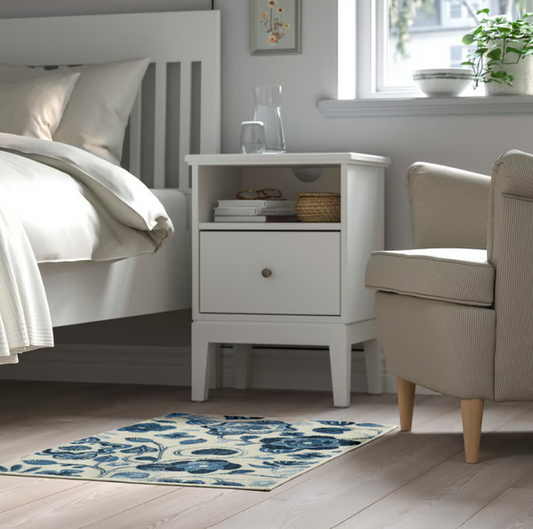 KANTLINJE Rug, low pile, beige blue/floral pattern, 60x90 cm