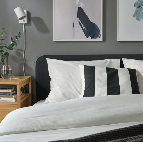 SLÅNHÖSTMAL Cushion cover, black white/stripe pattern, 50x50 cm